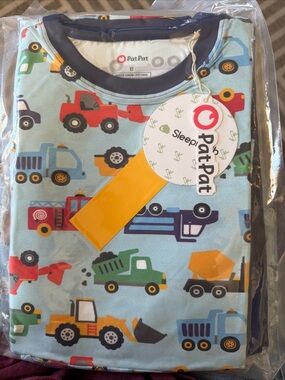 PatPat Boys Light Blue Pajama Top with Red Tractor Print